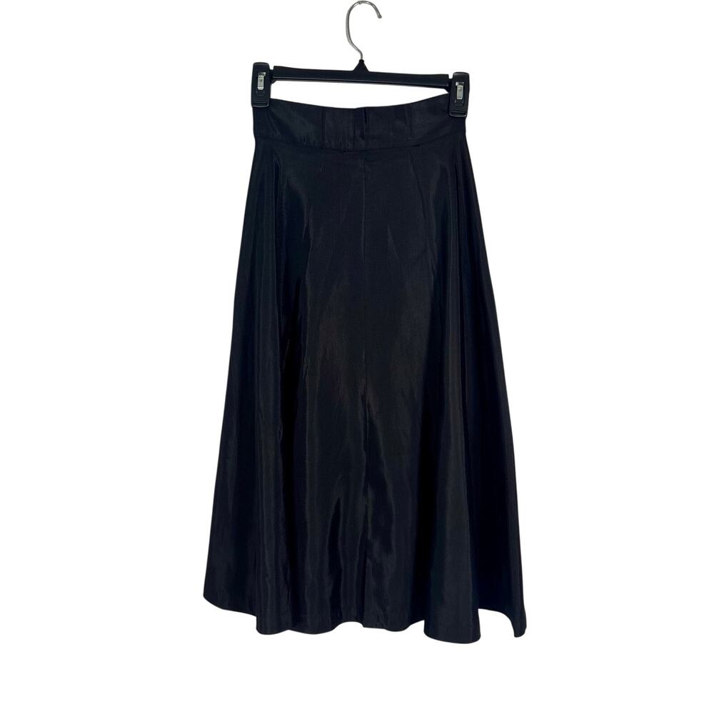 Vintage 1950s Black Silk Twill Circle Skirt Knee Length Metal Zipper